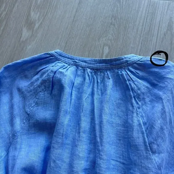 J Crew Cabana Linen Dress Size Small Blue Long Sleeve Pockets Flaw - Picture 15 of 15